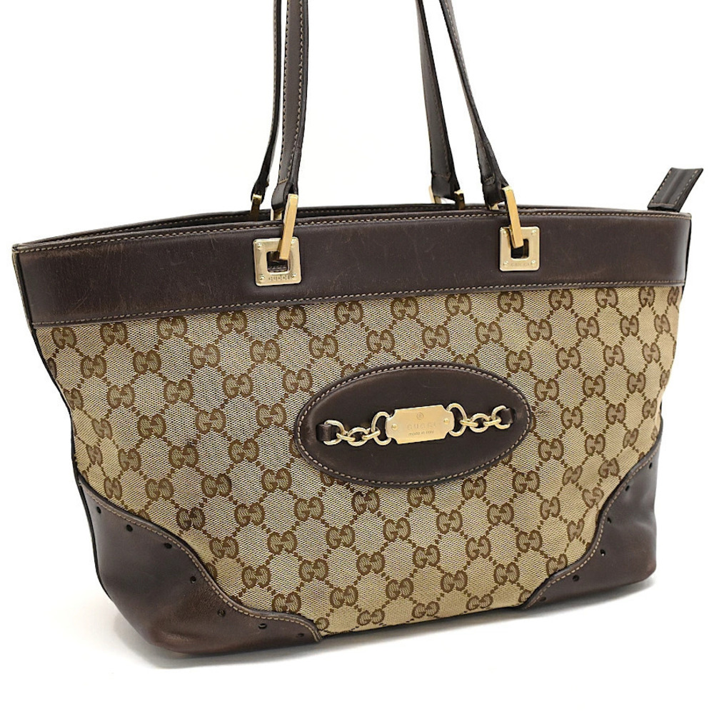 Gucci Tote Bag Horsebit GG Canvas Beige Cream x Brown